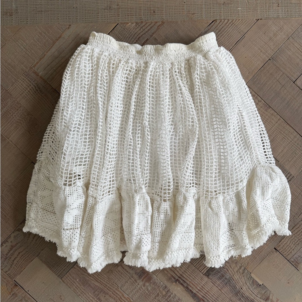 Revolve Place Nationale White Crochet Swim Coverup Skirt Size 1